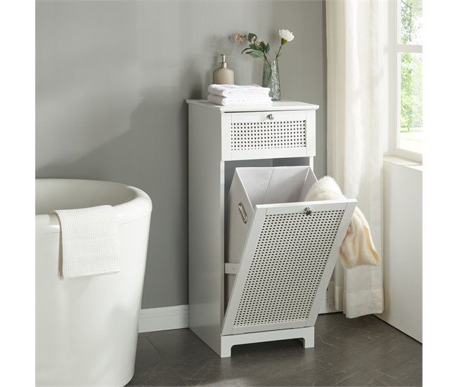Armário para lavandaria Karlsøy com cesto extraível MDF Branco
