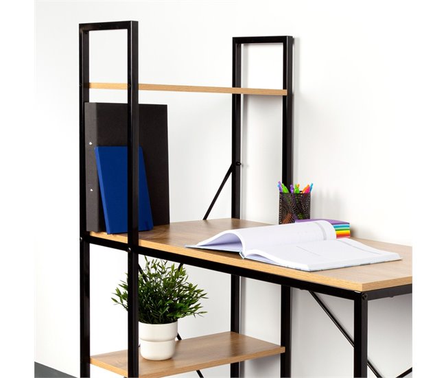 Max Home Secretária com prateleiras em madeira e aço 120x64 Preto/ Madeira