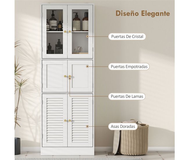 Armário Casa de Banho MDF e Vidro HOMCOM, casa - casa de banho Branco