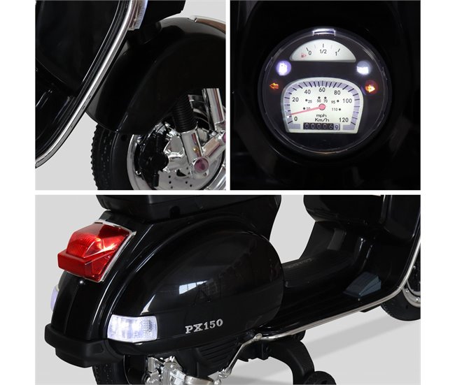 Scooter eléctrica Vespa 12V para crianças, 1 lugar,  com rádio Preto