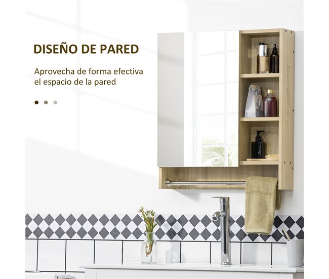 Armário Casa de Banho com Espelho MDF e Vidro kleankin Castanho