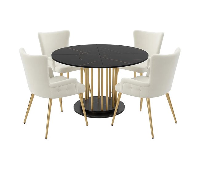 Jogo de jantar com mesa efeito mármore e 2 cadeiras veludo