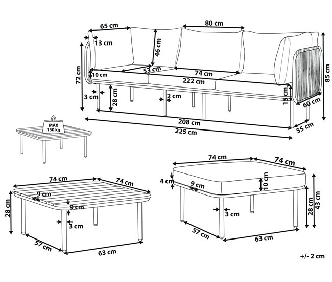 Beliani Conjunto lounge SENISE Branco/cinza