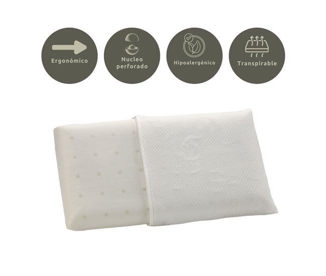 Almohada Viscoelástica Aloe Vera Infantil 30x50cm con Bolsa Transporte 30x50 Branco/cinza