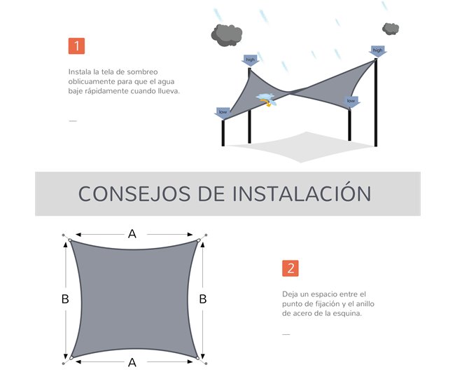 Vela de Sombra Retangular HDPE Outsunny Cinza