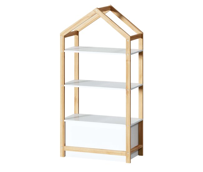 Estante infantil para casa com gaveta organizadora de móveis para quarto cor branca e carvalho 60x121x30 cm Branco