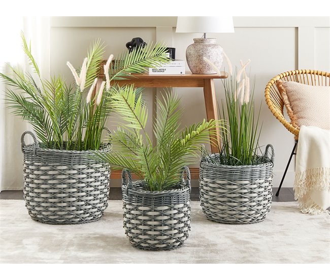 Beliani Conjunto de 3 vasos para plantas GEFIRA Branco/ Bege