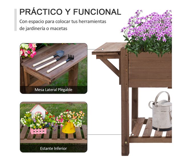 Horta Vertical Madeira de Abeto Outsunny Castanho
