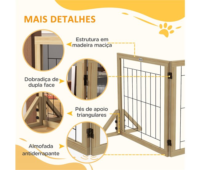 Barreira para Cães Madeira de Pinho e Aço PawHut Madeira