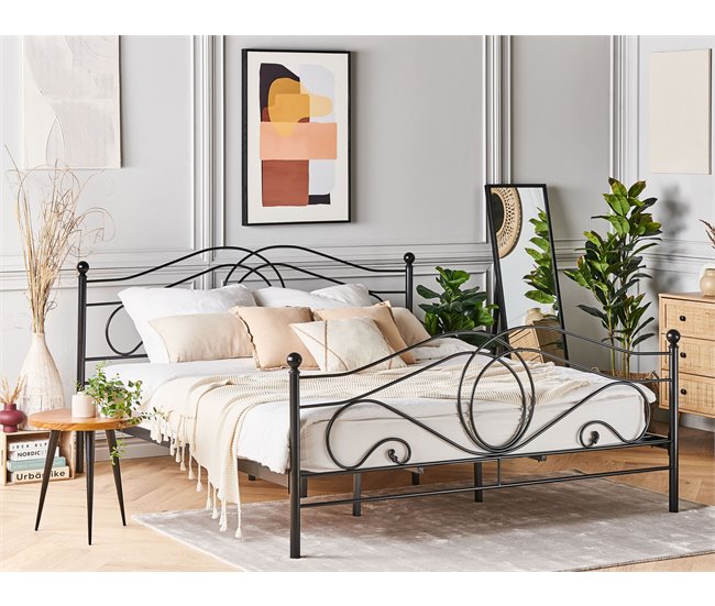 Beliani Cama com estrado Metal LYRA 182x209 Preto