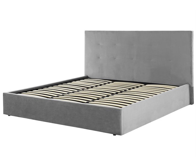 Beliani Cama com armazenamento Veludo LORIENT 197x216 Cinza Claro