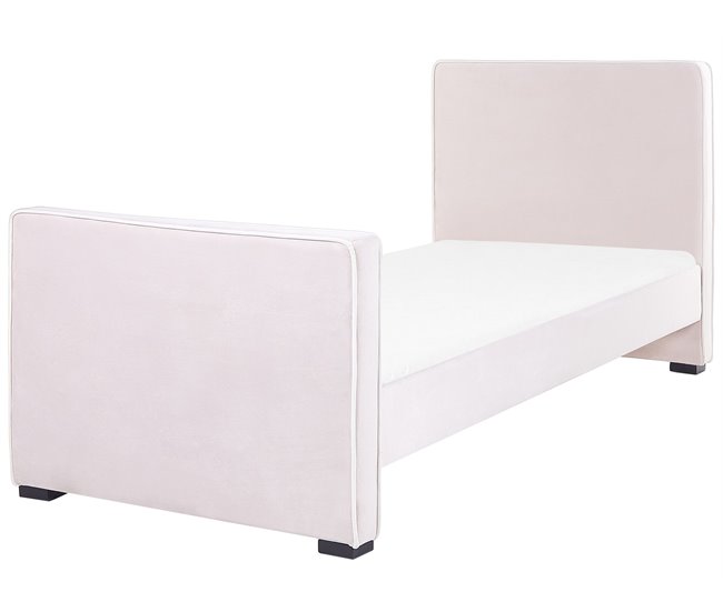 Beliani Cama com estrado Veludo TEENIE Rosa Talco