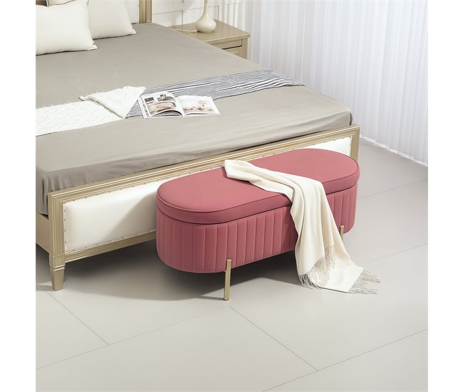 Banco Pé de Cama Poliéster HOMCOM, casa - quarto Rosa