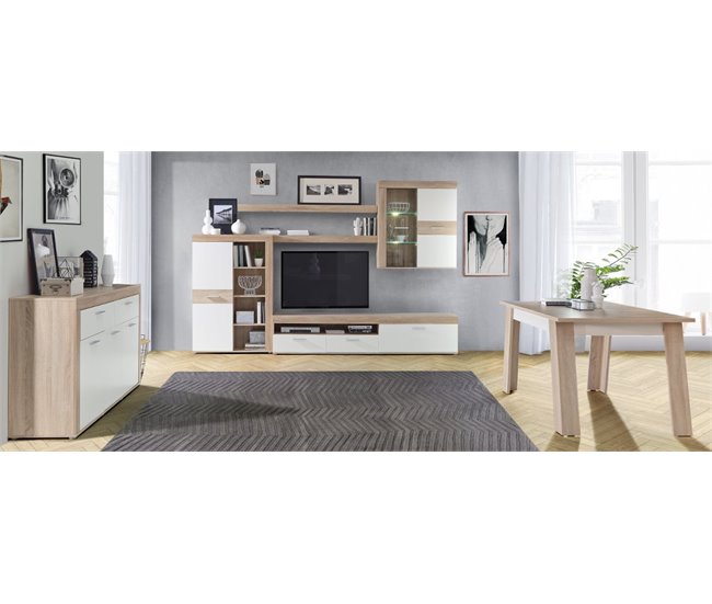 Mesa extensível de jantar AKRON Branco/ Madeira