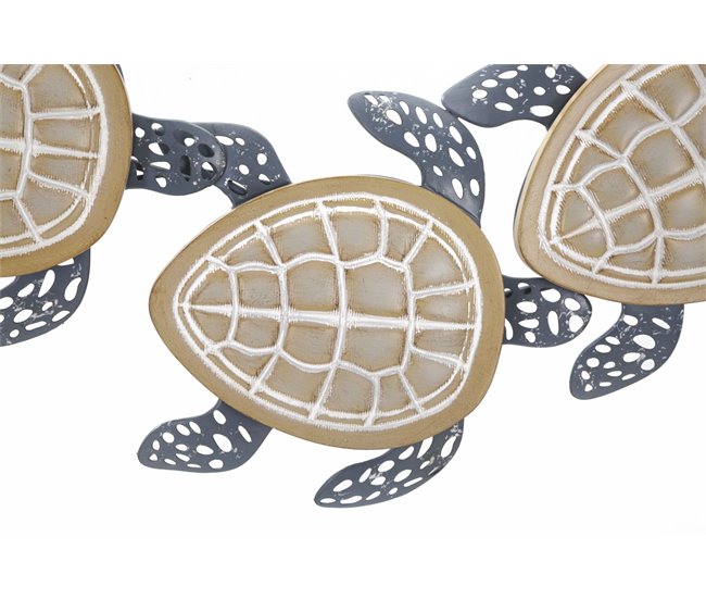 Decoração em Metal e Madeira Tartarugas 1 Multicor