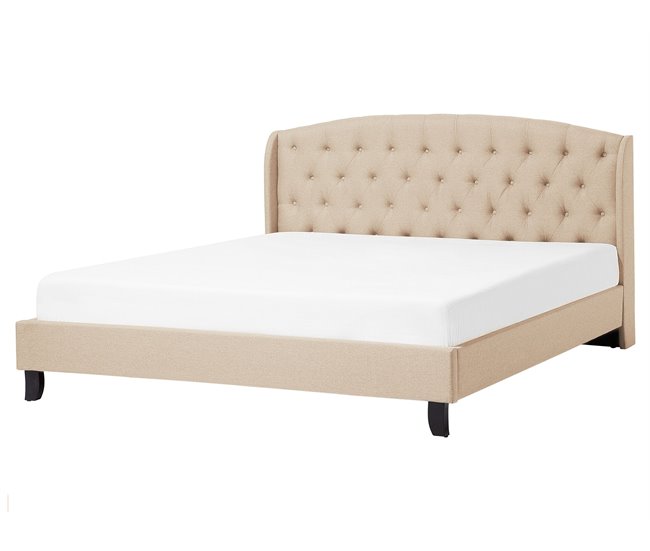 Beliani Cama com estrado Poliéster BORDEAUX 169x221 Bege