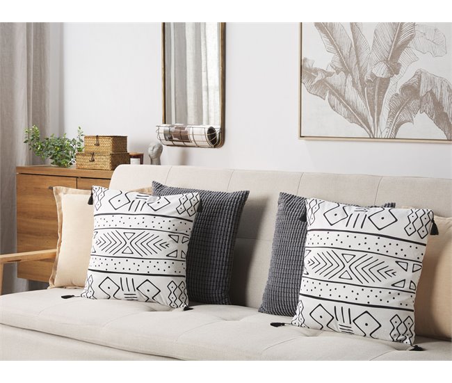 Beliani Almofada decorativa SCHEFFLERA 45x45 Branco/ Preto