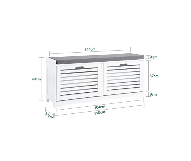 Banco para sapatos com 2 portas e 1 almofada FSR184-W SoBuy PT Branco