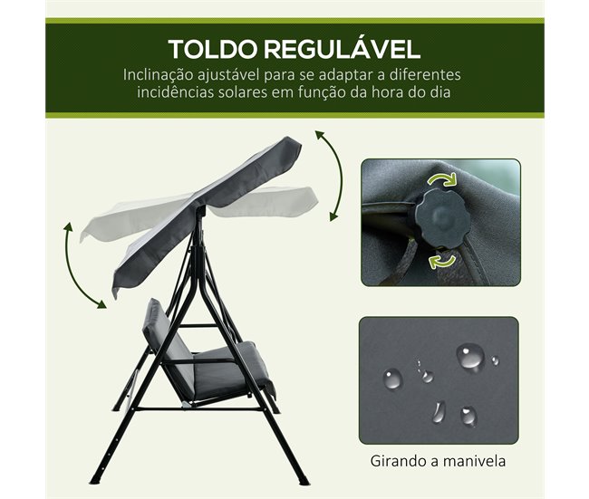 Baloiço de Jardim Tecido de poliéster e aço Outsunny Cinza