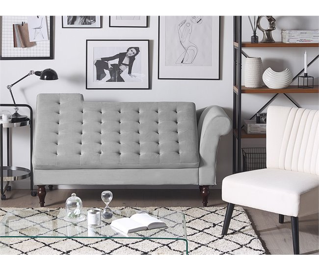 Beliani Chaise longue derecho Terciopelo PESSAC Cinza Claro