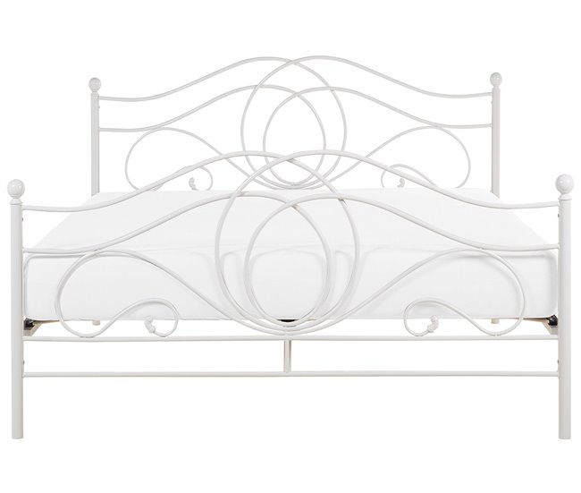 Beliani Cama com estrado Metal LYRA 162x209 Branco