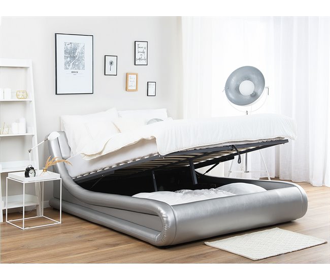 Beliani Cama com estrado Pele sintética AVIGNON 205x221 Cinza