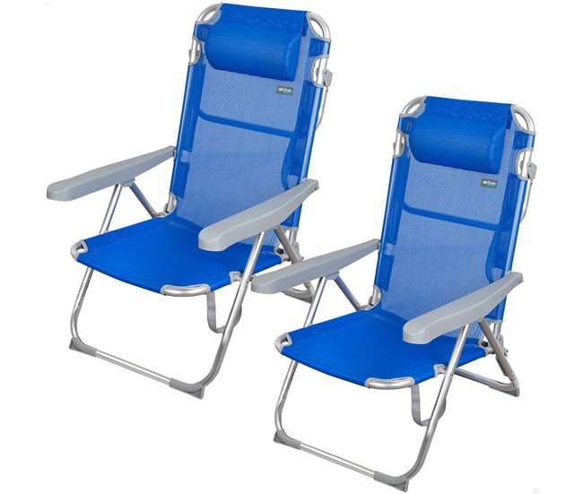 Pack económico 2 cadeiras de praia Gomera cadeiras de praia multiposição anti-tombamento c/ almofada 48x60x90 cm Aktive Cinza
