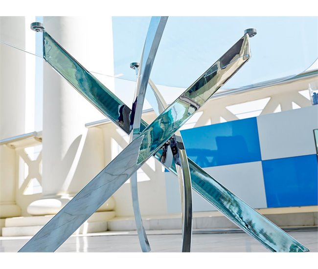 ANGEL CERDA Tabela de jantar retangular vidro temperado e aço cromado 150x95 Transparente