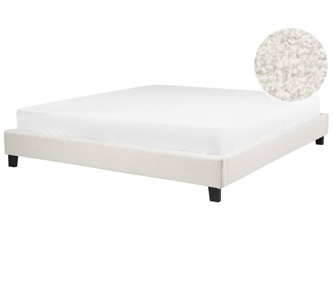 Beliani Cama com estrado Bouclé ROANNE 190x213 Creme