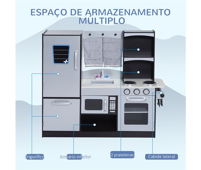 Cozinha Infantil de Madeira MDF e Madeira de Pinho HOMCOM Multicor