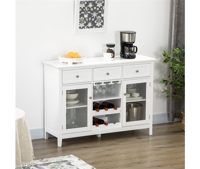 Aparador de Cozinha MDF, Madeira de Melamina e Vidro HOMCOM 120 Branco