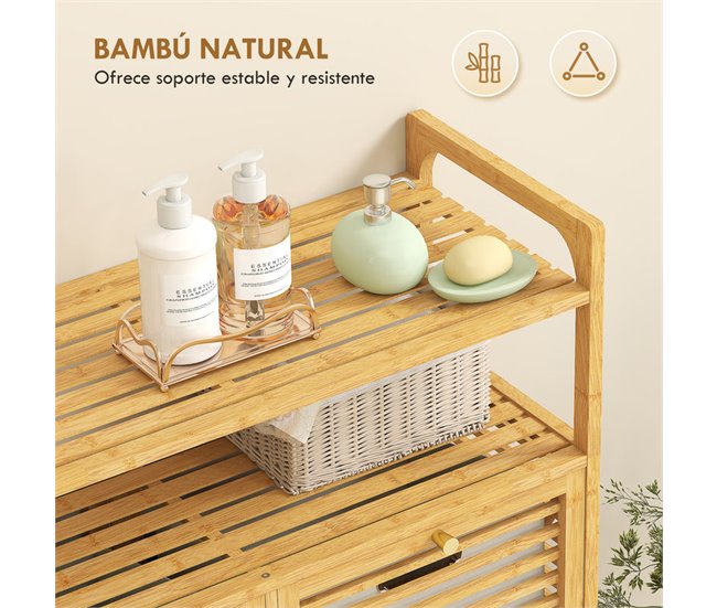 Armário para Roupa Suja Bambu e Poliéster HOMCOM Castanho