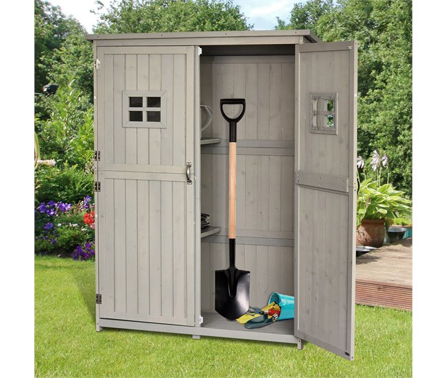 Abrigo de Armazenamento Madeira de Abeto Outsunny Cinza