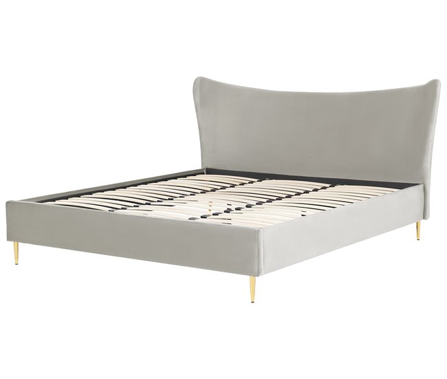 Beliani Cama Terciopelo CHALEIX 188x212 Cinza Claro