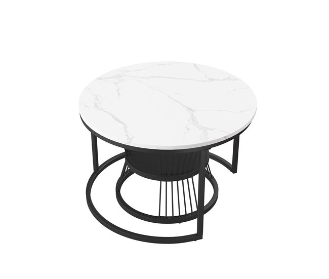 Mesa de centro, mesa de sala, iluminação LED, gavetas 70x45 Branco/ Preto