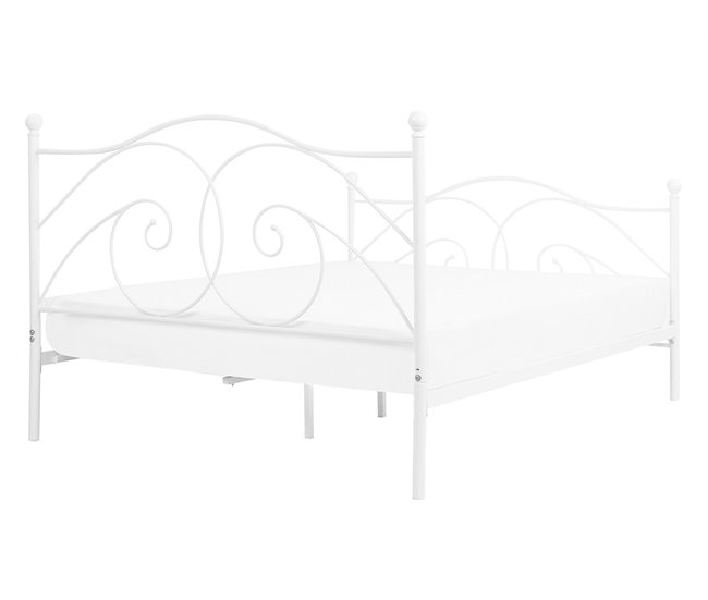 Beliani Cama com estrado Metal DINARD 147x208 Branco
