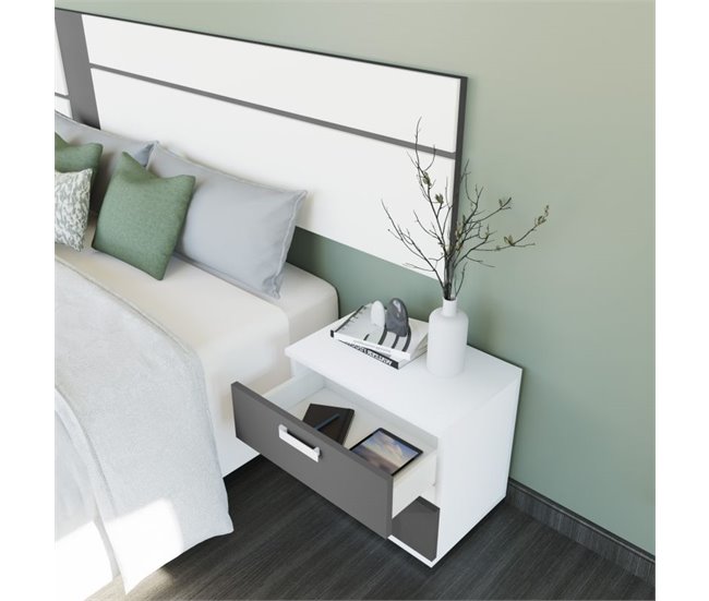 Cabeceira da cama com mesas de cabeceira Ataneq Air Branco/cinza