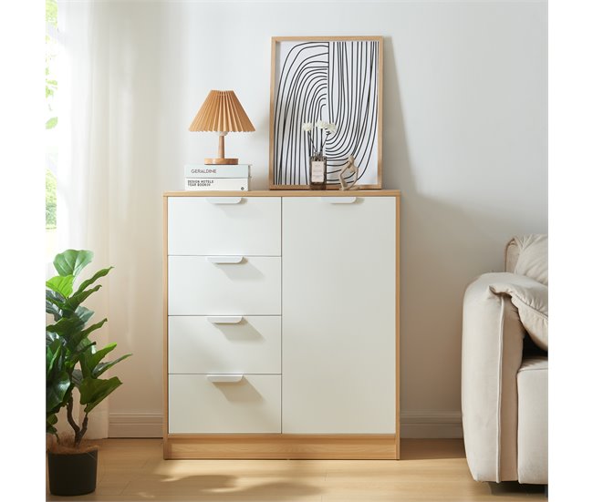 Aparador Varkaus com 4 gavetas + 1 porta MDF 80 Carvalho