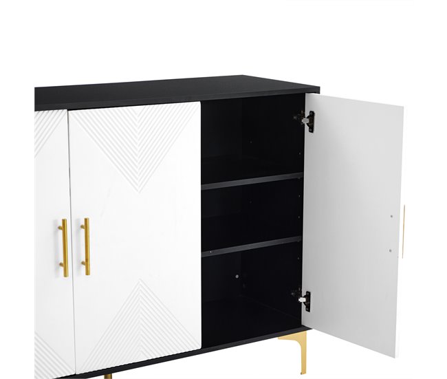 Aparador de mdf e painel de partículas com 3 portas Branco/ Preto