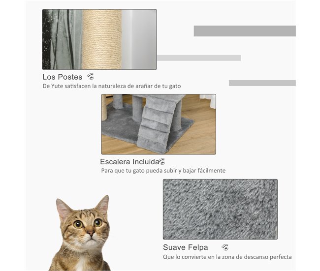 Arranhador para Gatos Aglomerado, Juta e Pelúcia PawHut Cinza