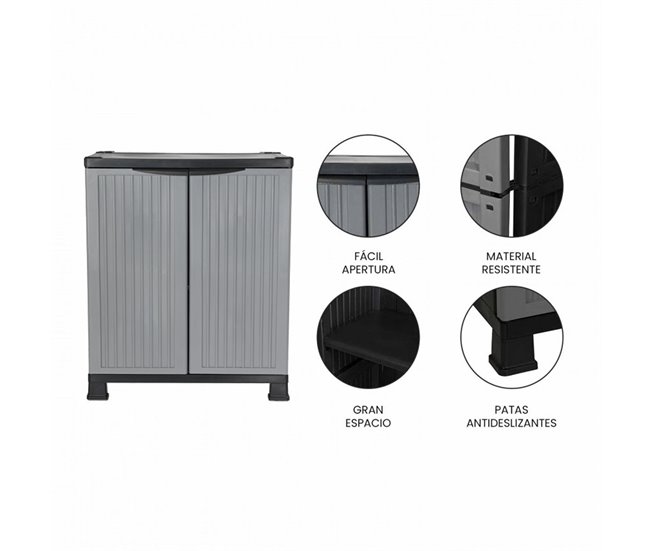 Armário Exterior Baixo em Resina com 1 Prateleira Thinia Home 68 Cinza