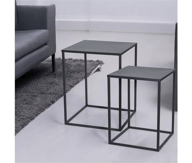 Well Home Conjunto de 2 mesas quadradas de metal Preto