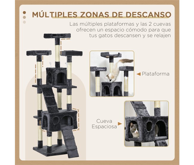 Arranhador para Gatos Aglomerado de Madeira, Pelúcia e Sisal Cinza