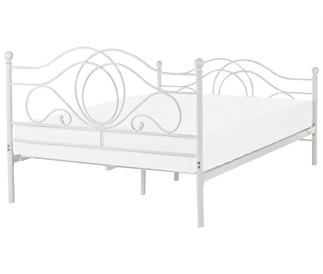 Beliani Cama com estrado Metal LYRA 162x209 Branco