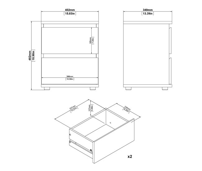 Mesa de cabeceira 2 gavetas NOVA Branco