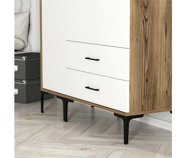 Armário de 3 portas com efeito madeira 120 Branco/ Madeira
