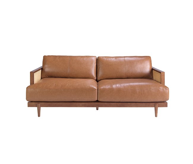 ANGEL CERDA Sofá de 3 lugares em pele castanha Nogal