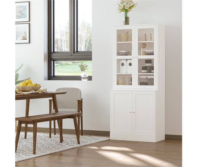 Estante de Livros MDF e Vidro Temperado HOMCOM 76 Branco
