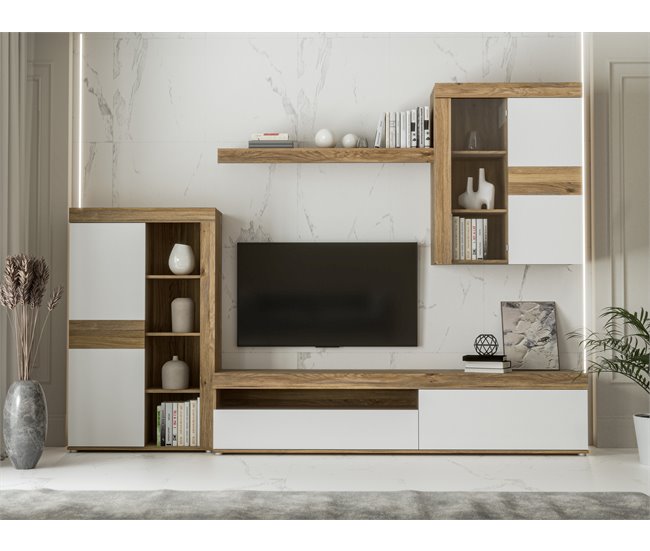 Compacto de TV 279,9cm carvalho e branco MELIDES Branco/ Madeira