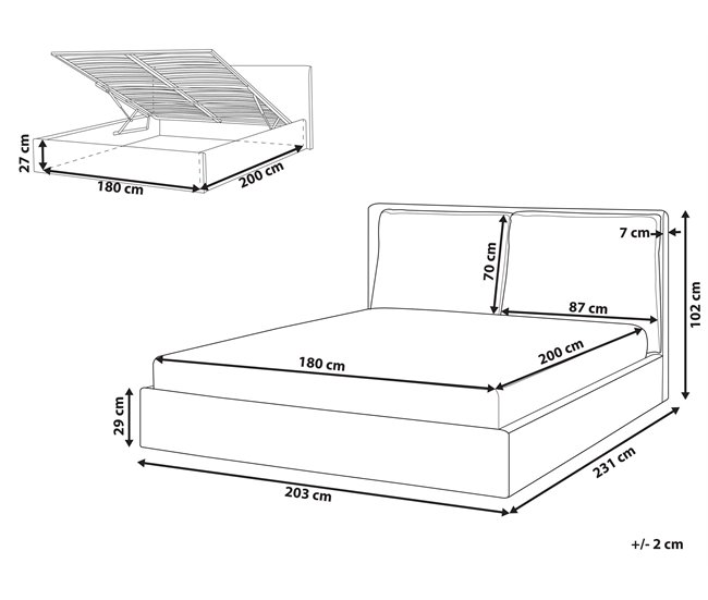 Beliani Cama com armazenamento Veludo BAJONNA 204x235 Bege